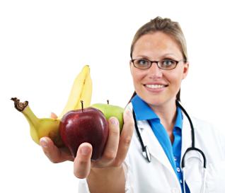 nutrition services dietitian with fruit