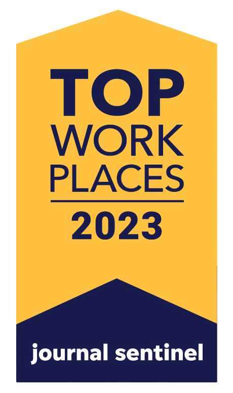 Logo for Top Workplaces 2023 with the Journal Sentinel wordmark across the bottom of the banner.